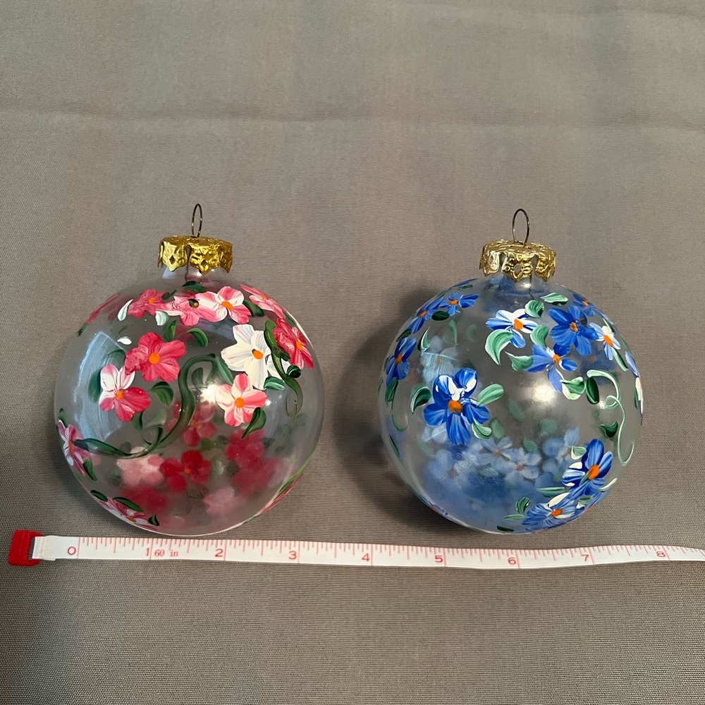 Hand-Painted Floral Ornaments - Pink and Blue
